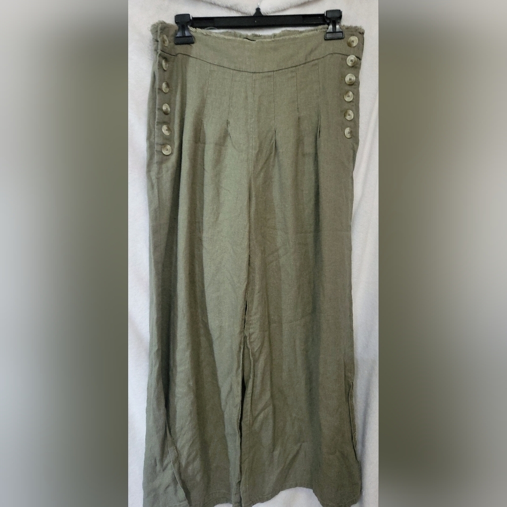 rewash wide leg crop pants size medium linen blend army green